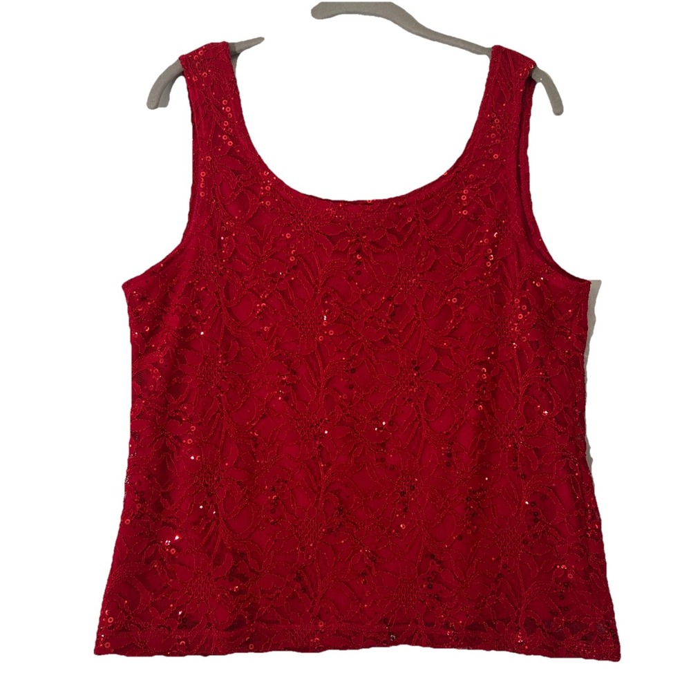 Red‎ sequin & Lace tank top by Onyx Size Large